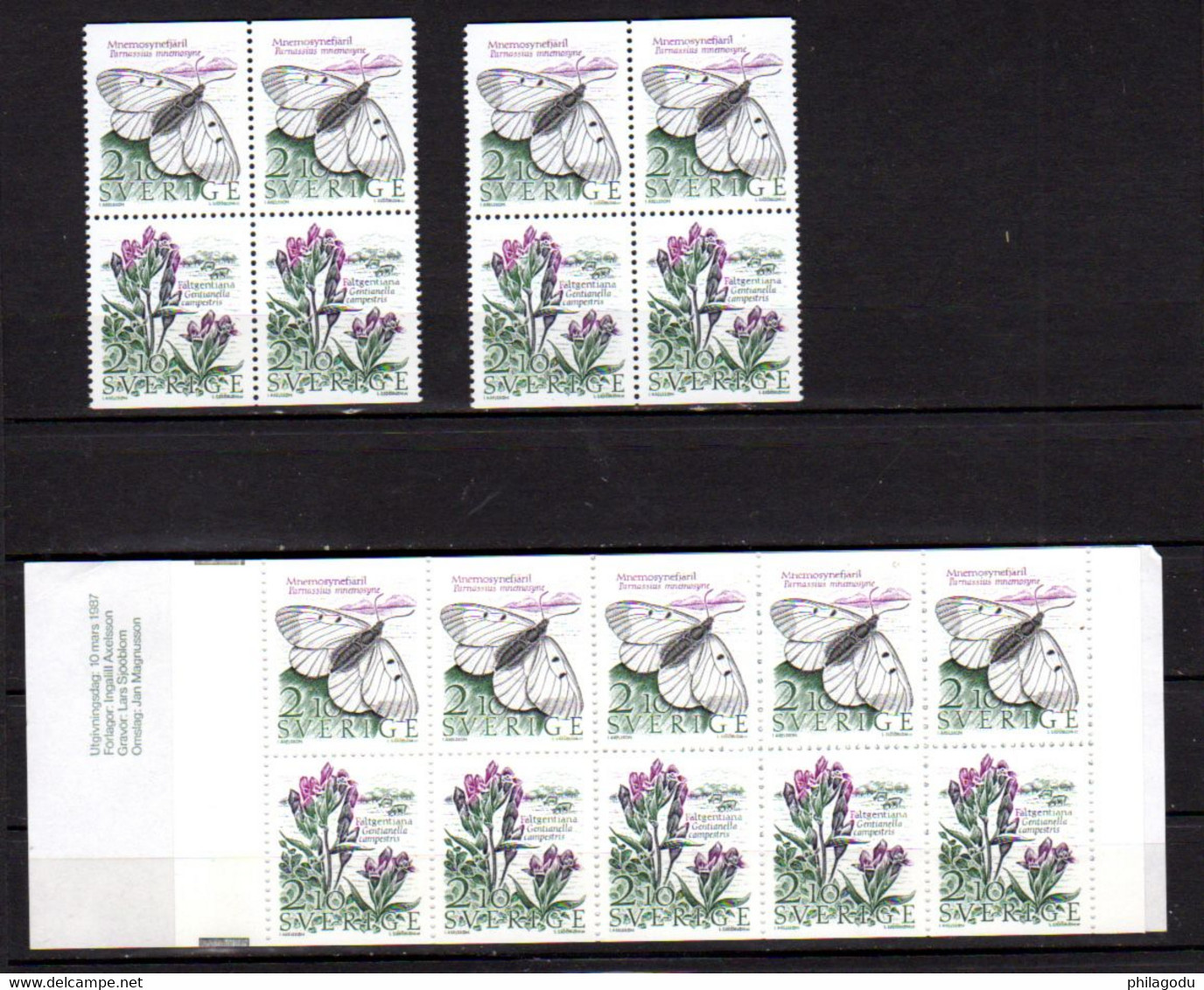 Suède 1987,papillon Vlinder Schmetterlingen, Farfale, Fleurs De Prairies, 4x 1406a** + C 1406**, (37,80 Sek), C: 22,50 € - Other & Unclassified