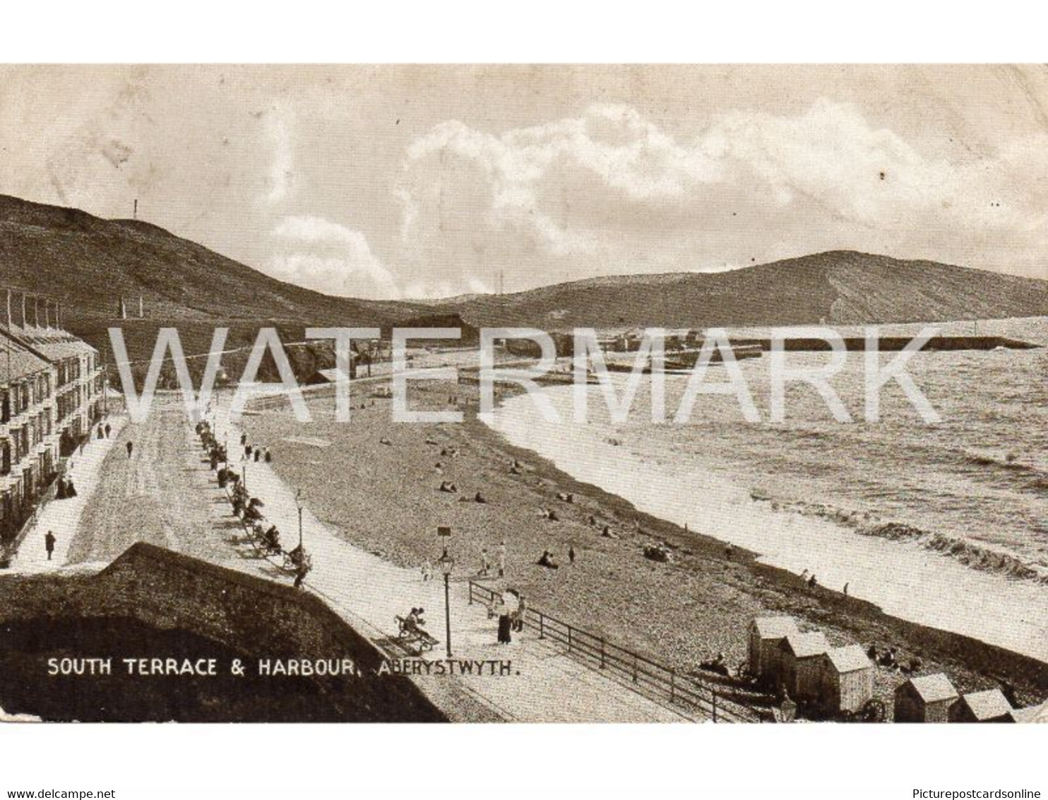 ABERYSTWYTH SOUTH TERRACE AND HARBOUR OLD B/W POSTCARD WALES - Cardiganshire