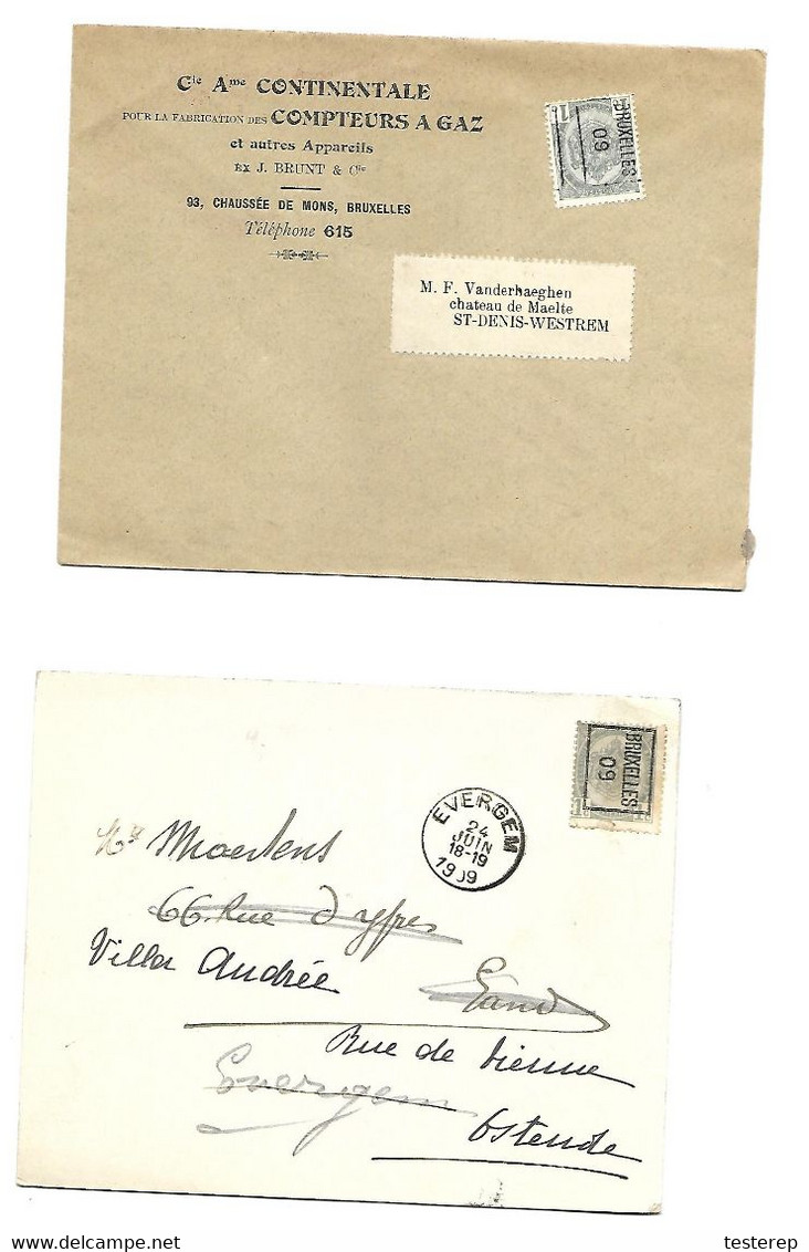 2 Pcs BRUXELLES 1909   Hand En Typo - Other & Unclassified