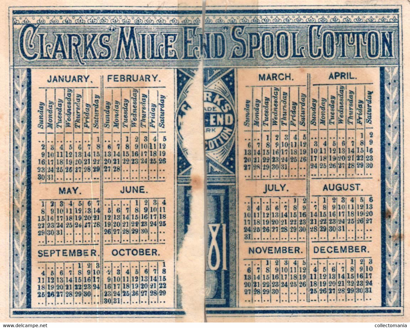 1 Calendrier 1881  Clark's Mile-End Spool Cotton  Cat - Kleinformat : ...-1900