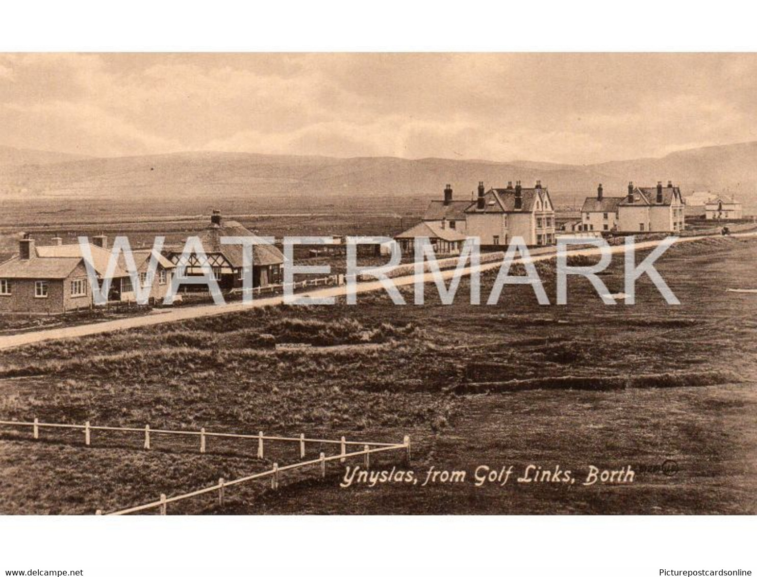 BORTH YNYSLAS FROM GOLF LINKS OLD B/W POSTCARD WALES - Cardiganshire