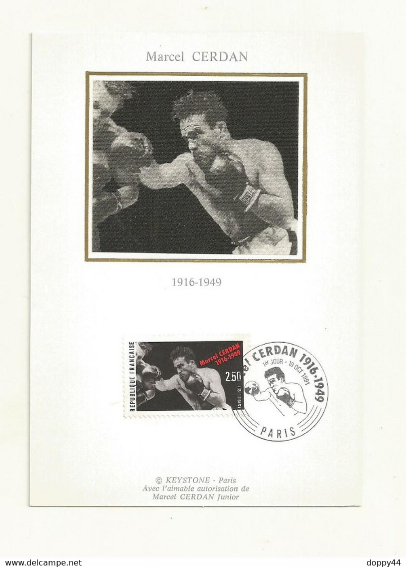 CARTE MAXIMUM THEME BOXE  MARCEL CERDAN  PREMIER JOUR 19/10/1991. - Boxing