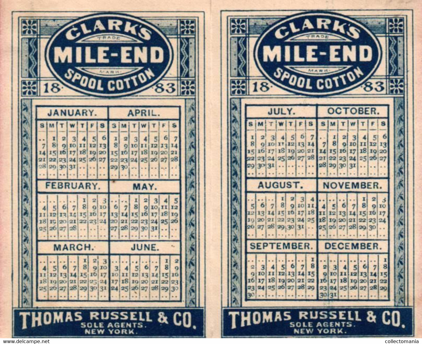 1 Calendrier 1883  Clark's Mile-End Spool Cotton  Polichinelle Harlequin - Klein Formaat: ...-1900