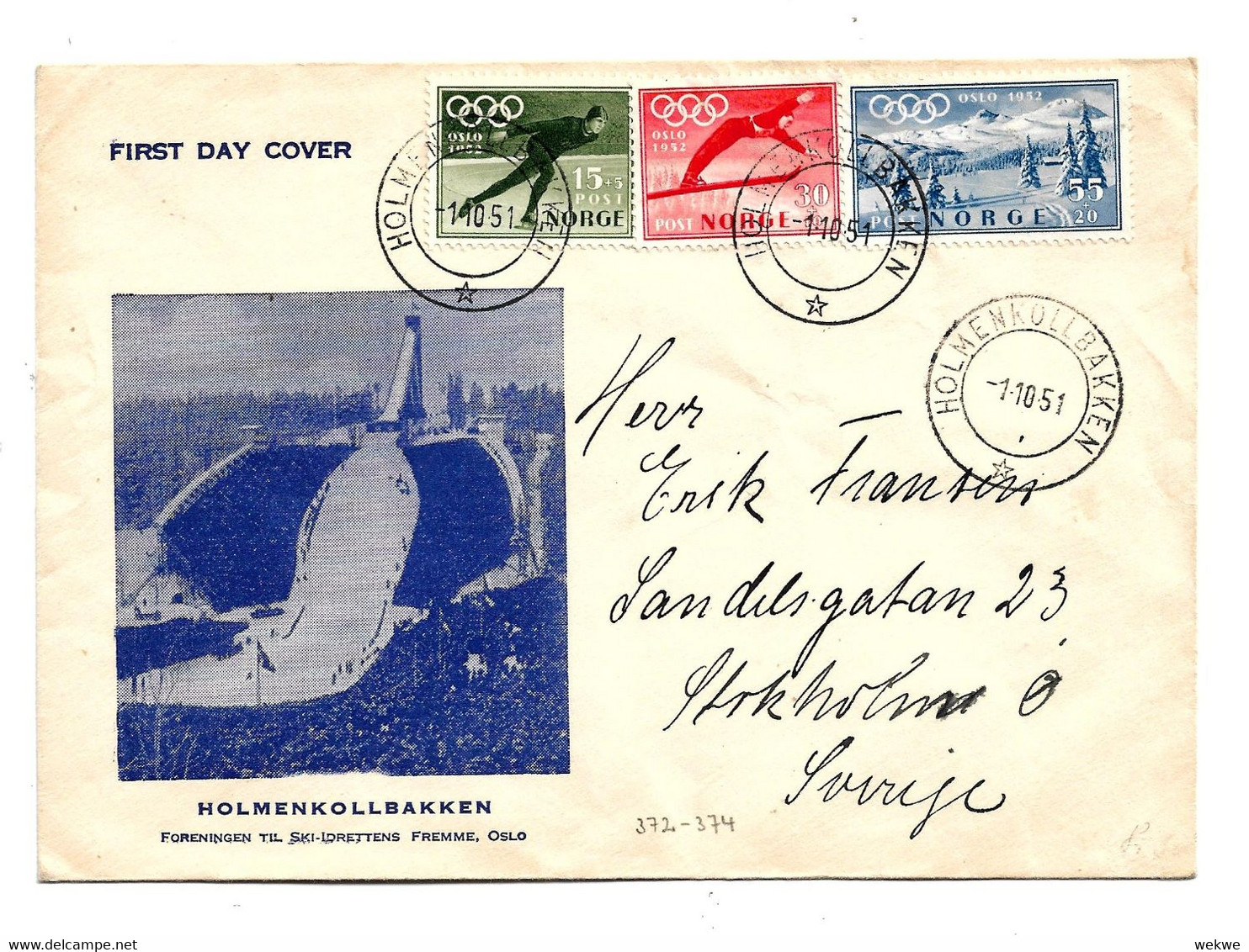 OYW044  NORWEGEN - Winter Olymiade 1951 Mit Ersttagsstempel Holmenkollbakken - Cartas & Documentos