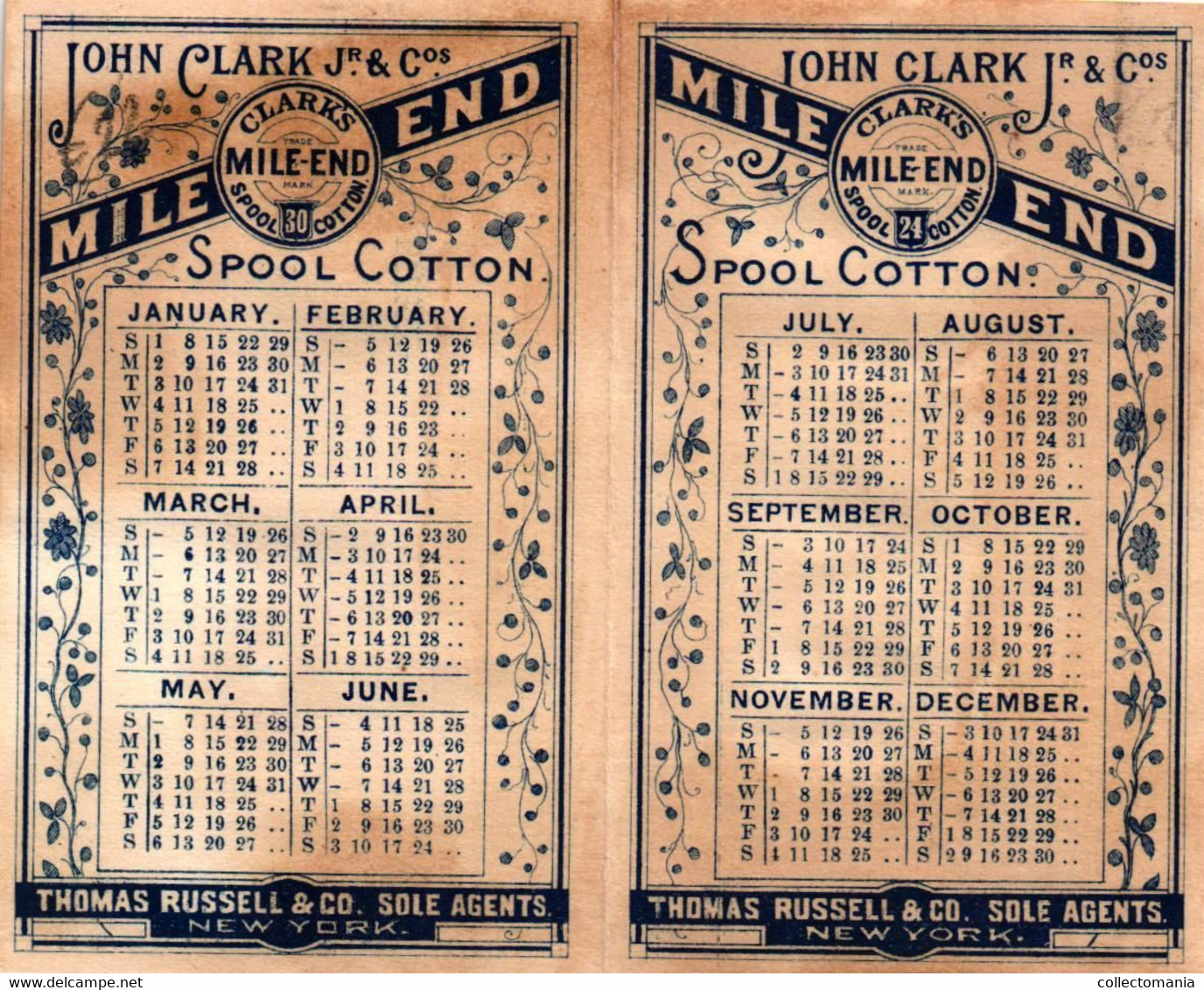 1 Calendrier 1882  George Clark Clark's Best Six Cord O.N.T. Spool Cotton Circus Acrobaten - Formato Piccolo : ...-1900