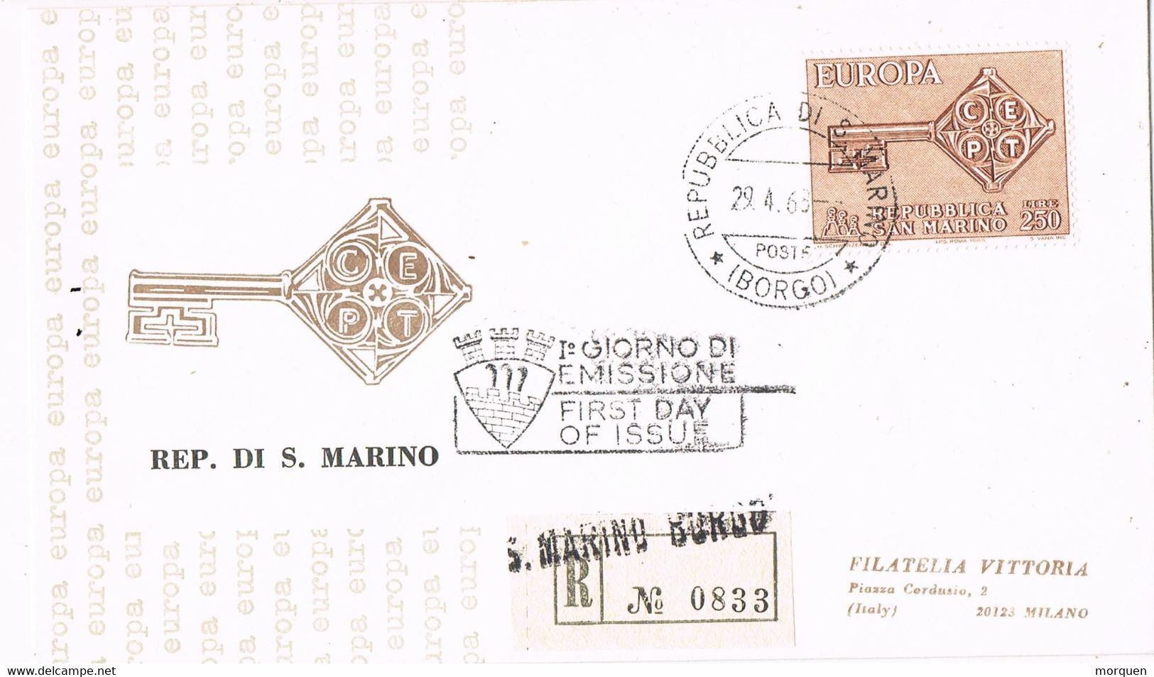 40028. Carta Certificada  BORGO (San Marino) 1968. Tema Europa - Autres & Non Classés