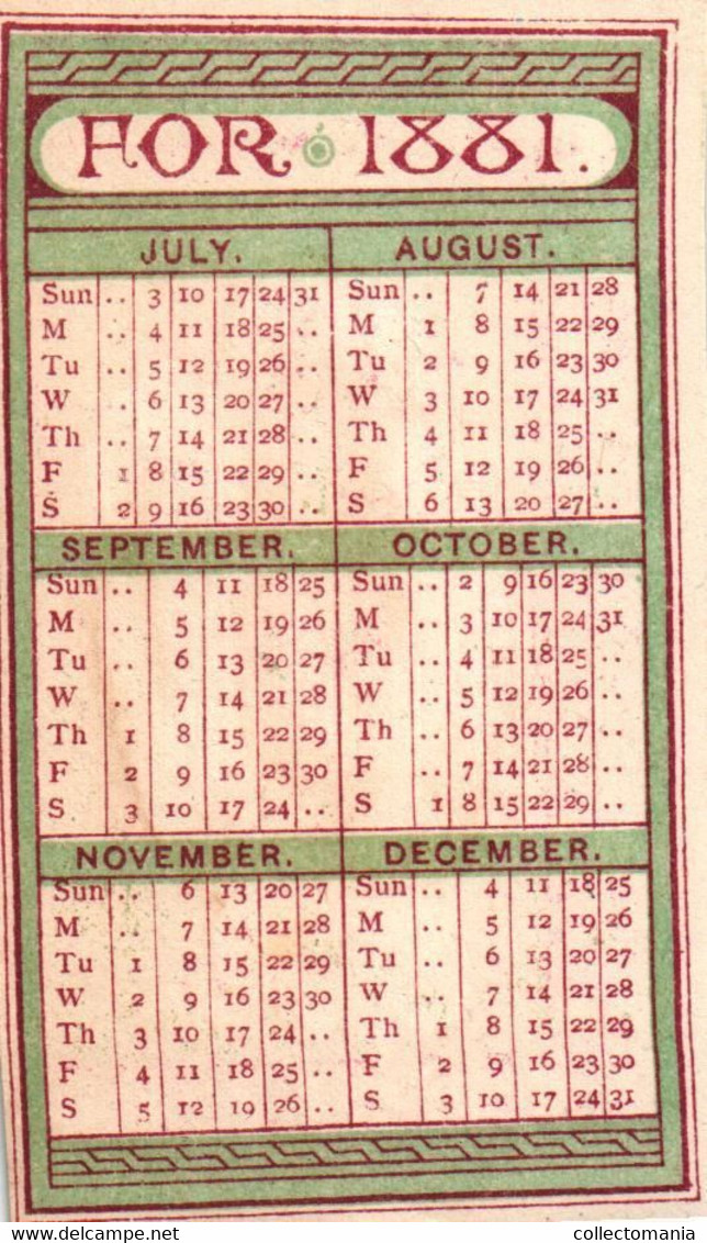 1 Calendrier 1881  John Dewhurst & Sons Sewing Cotton Crochet Cotton - Petit Format : ...-1900