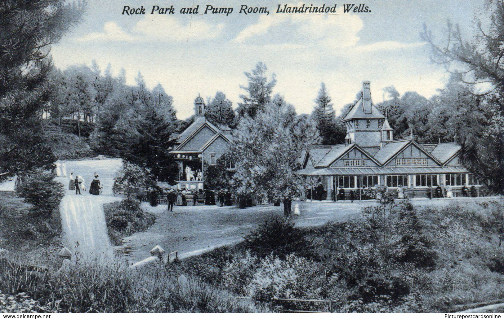 LLANDRINDOD WELLS ROCK PARK AND PUMP ROOM OLD B/W POSTCARD WALES - Radnorshire