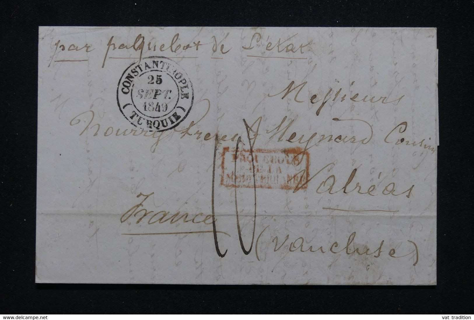 TURQUIE - Lettre De Constantinople Pour La France En 1849 Avec Cachet Des Paquebots De La Méditerranée  - L 94645 - ...-1858 Prefilatelia