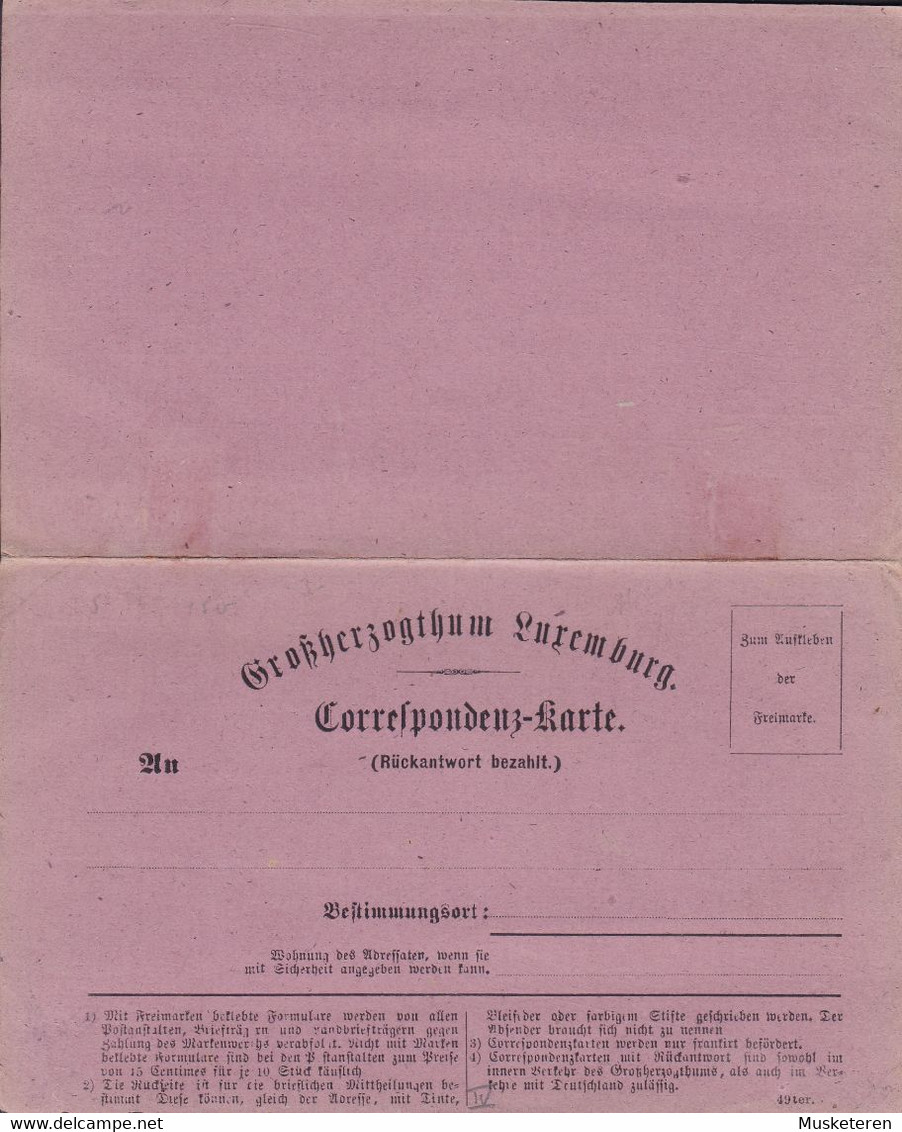 Grossherzogthum Luxembourg Correspondenz-Karte (Rückantwort Bezahlt) (Unused) (2 Scans) - Autres & Non Classés