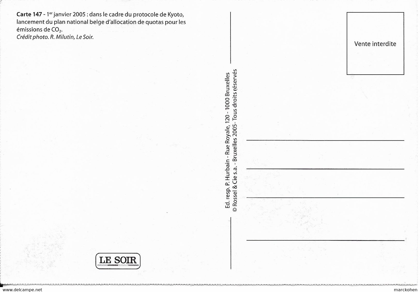 BELGIQUE - ECOLOGIE : Lancement Du Plan Belge De Quotas D'émissions De CO2 (1/1/2005). CARTE 147 DES ARCHIVES DU "SOIR". - Inwijdingen