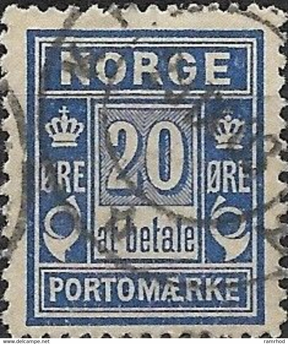 NORWAY 1889 Postage Due - 20ore - Blue FU - Oblitérés