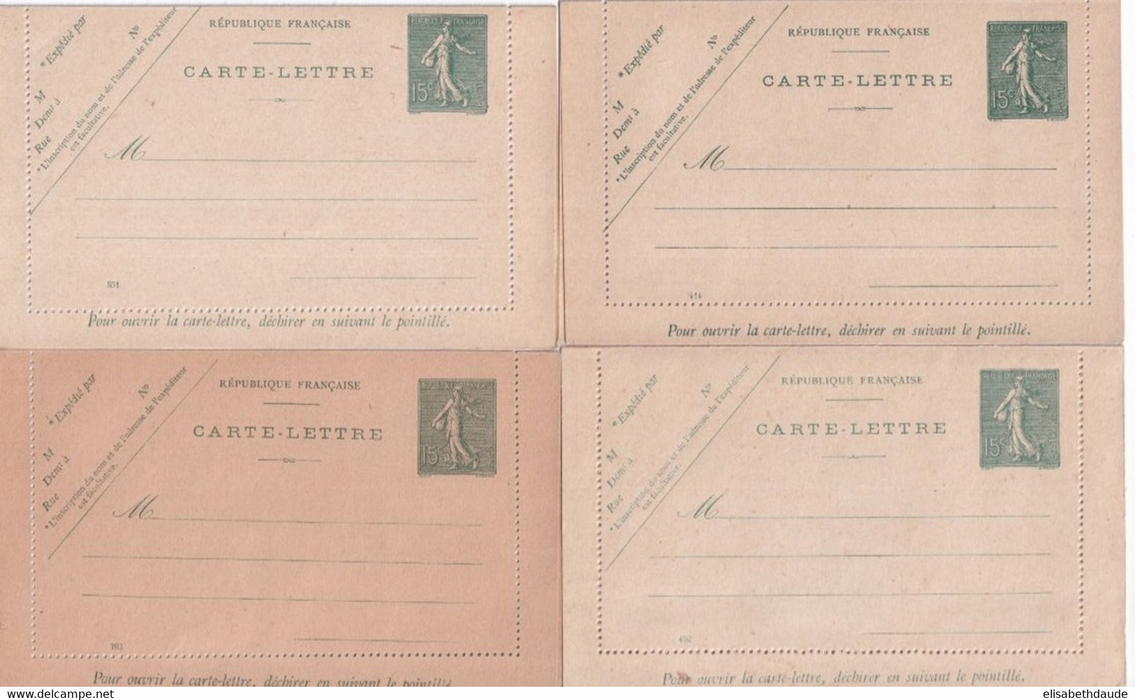 1904/1917 - TYPE SEMEUSE 15c - 4 CARTE-LETTRES NEUVES DATES 452 414 551 ET 703 - - Cartes-lettres