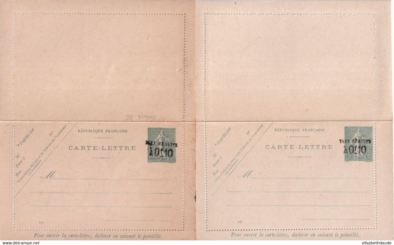 1906 - TYPE SEMEUSE 15c SURCHARGE TAXE REDUITE - 2 CARTE-LETTRES NEUVES DATES 514 ET 550 - Kaartbrieven