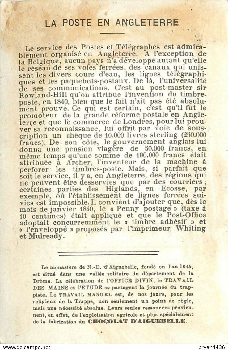 LA POSTE EN ANGLETERRE - LE FACTEUR EN HIVER - ATTELAGE - REPRESENTATION ONE HALF PENNY VICTORIA - CARTE CHROMO (8 X 12) - Variétés, Erreurs & Curiosités