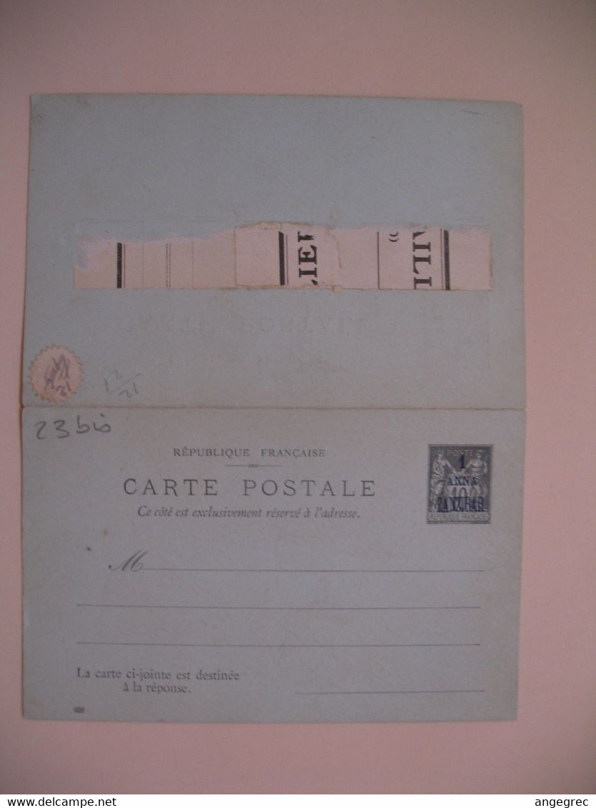 Entier Postal  Carte Postale Avec Réponse Payée Zanzibar 1 Anna Zanzibar Type Groupe  Sur  10c   Voir Scan - Cartas & Documentos