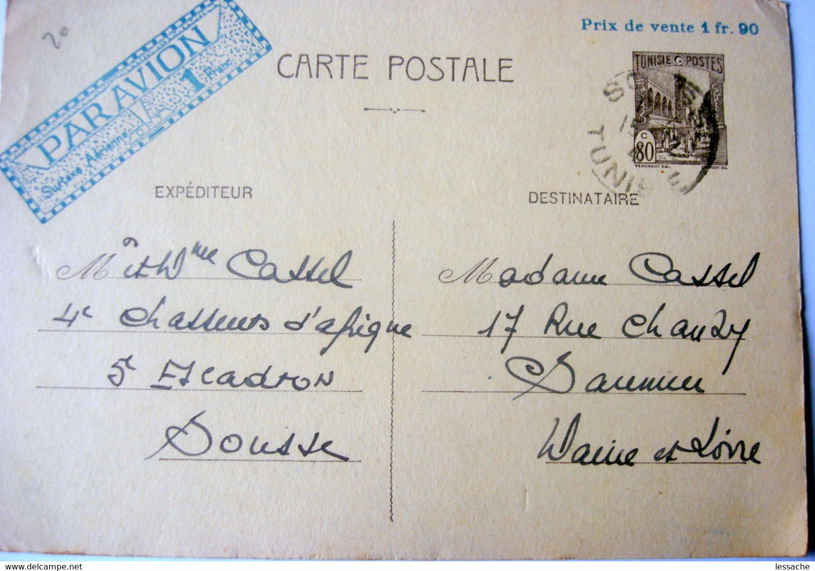 Carte Postale De Correspondance Entre La Tunisie Et La France - Tunesië