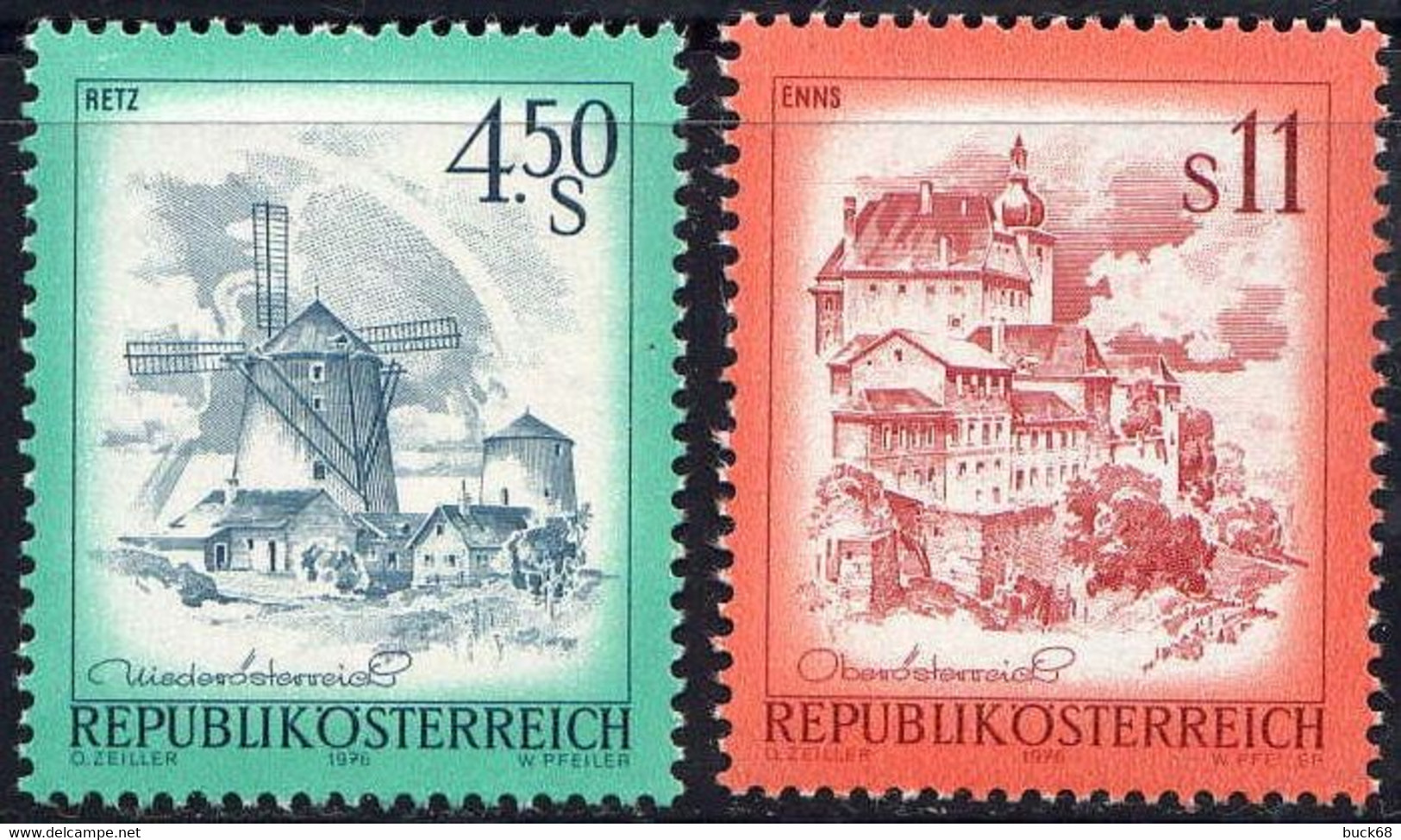 AUTRICHE AUSTRIA ÖSTERREICH Poste  1348 1349 ** MNH Paysages 1976 Retz Moulin Mill Mühle Enns Donau [GR] - Ungebraucht