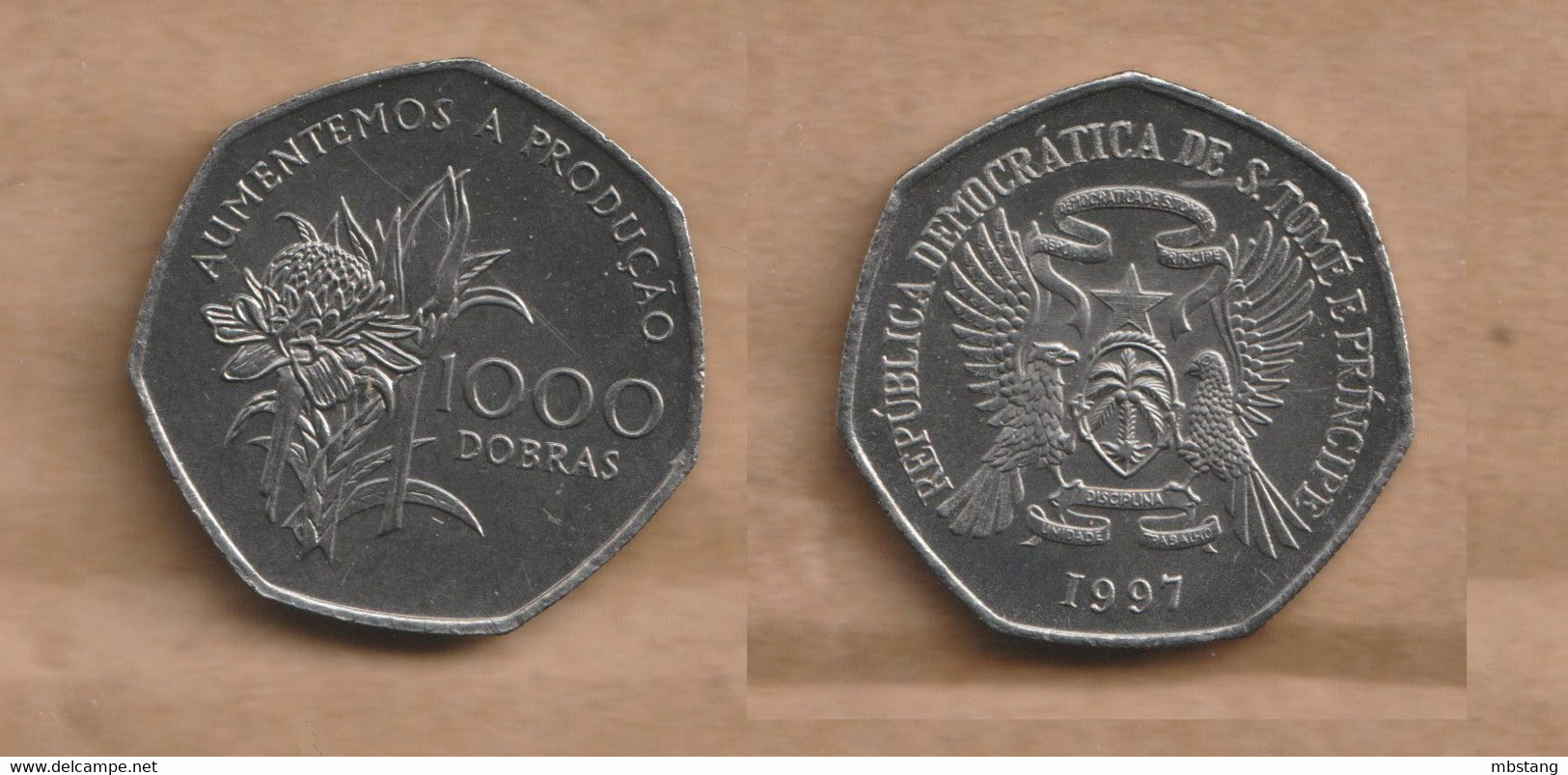 SANTO TOME Y PRICIPE 1000 Dobras (FAO) 1997  Chromium Clad Steel • 6.3 G • ⌀ 25 Mm KM# 90, Schön# 93 - Sao Tome En Principe