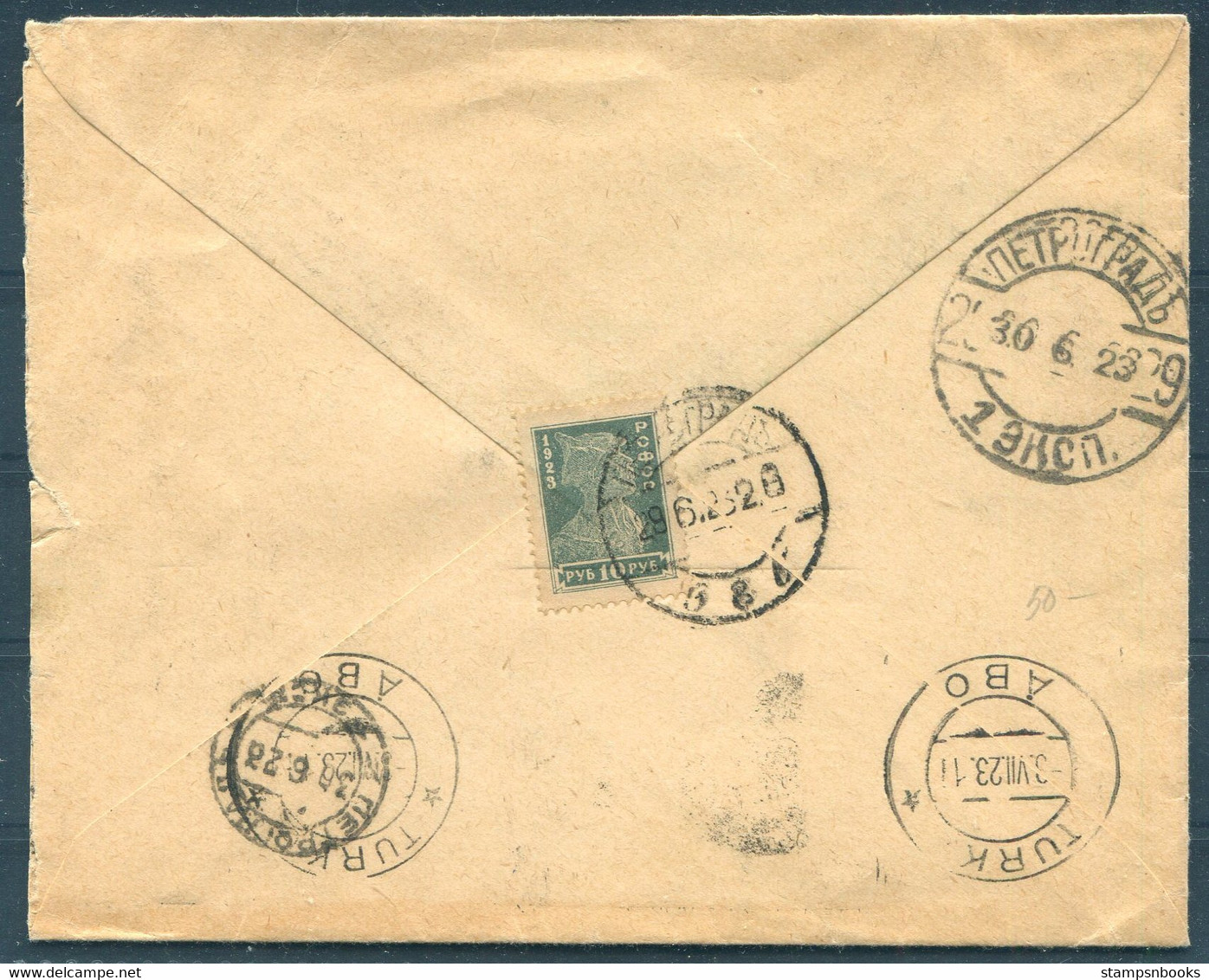 1923 (June 29th) Russia USSR 10 Rouble Rate Petrograd - Abo Finland Cover - Cartas & Documentos