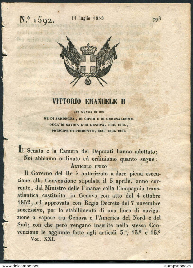 1853 Italy Compagnia Transatlantica Genova Convention (complete 8 Page / 16 Side) Shipping Company Document - Unclassified