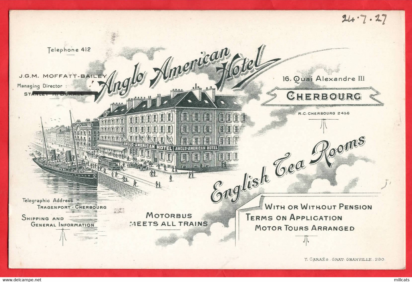 FRANCE  50  CHERBOURG  16 QUAI ALEXANDRE III  ANGLO AMERICAN HOTEL ADVERT   ENGLISH TEA ROOMS - Cherbourg