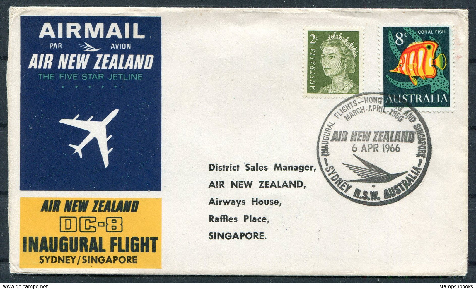 1966 Australia Sydney - Singapore Air New Zealand First Flight Cover - Covers & Documents