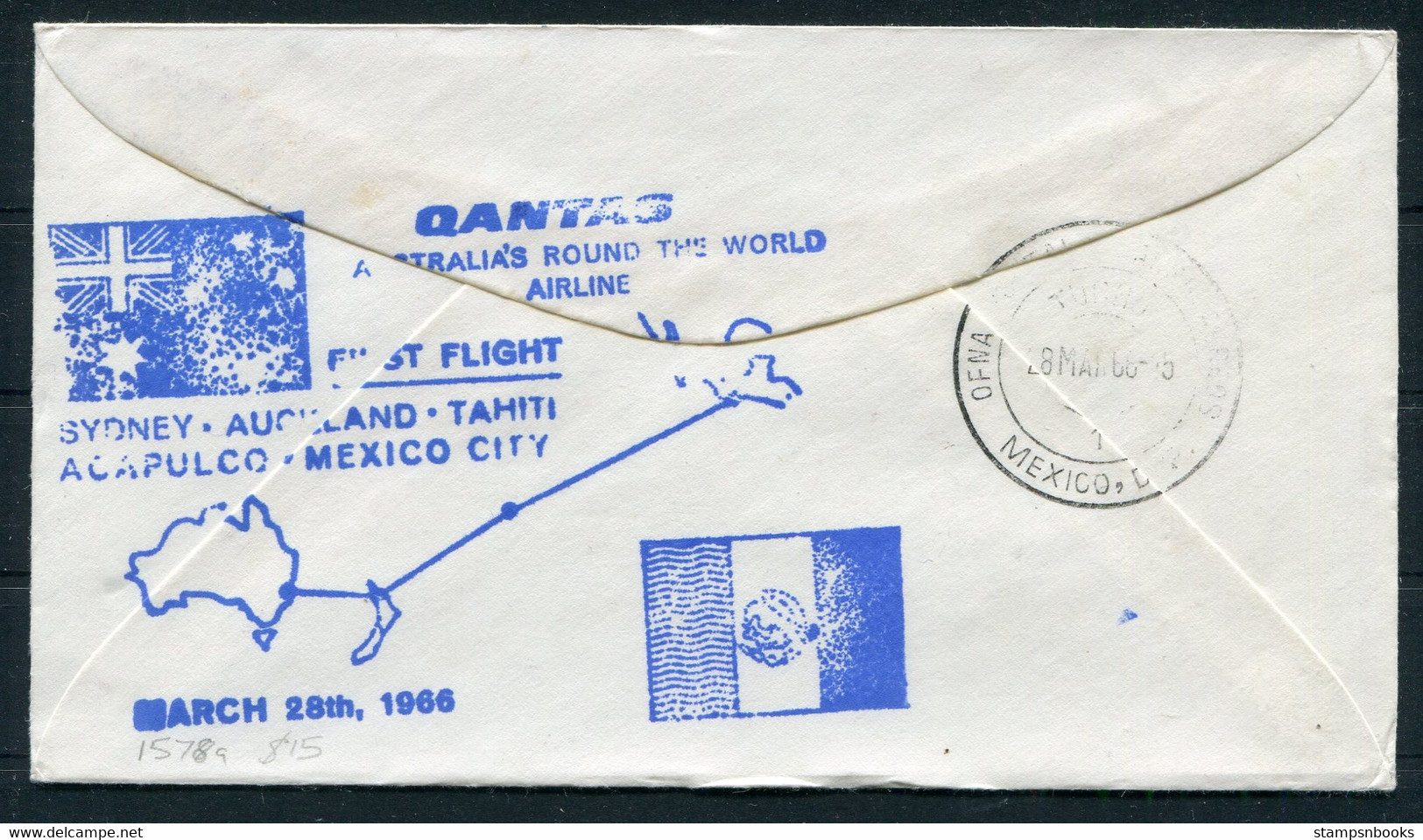 1966 New Zealand Auckland - Mexico Qantas First Flight Cover - Airmail