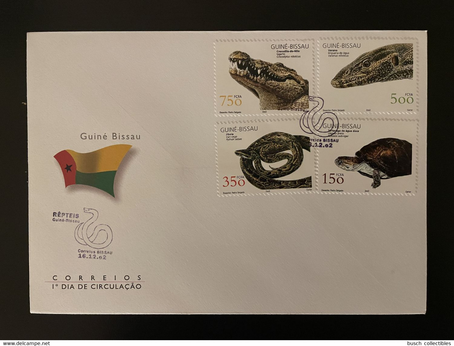Guiné-Bissau Guinea Guinée Bissau 2002 Mi. 2029 - 2032 FDC Reptiles Reptilien Schildkröte Schlange Snake Serpent Tortue - Serpents