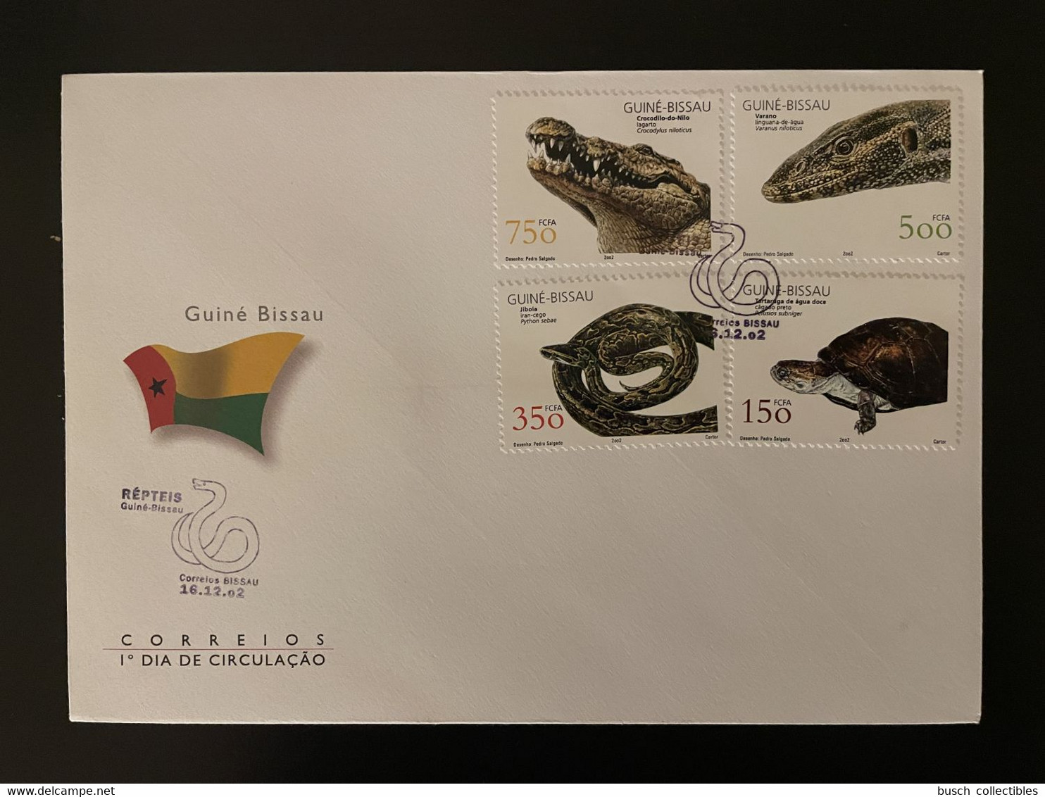 Guiné-Bissau Guinea Guinée Bissau 2002 Mi. 2029 - 2032 FDC Reptiles Reptilien Schildkröte Schlange Snake Serpent Tortue - Sonstige & Ohne Zuordnung