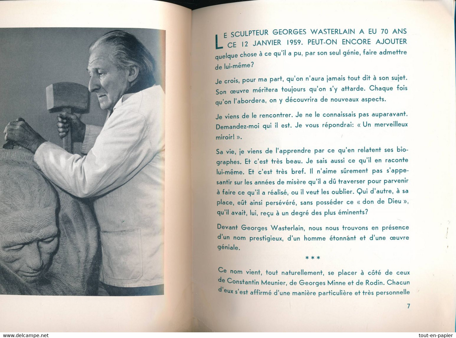 Dédicace ( Autographe) De L'auteur  Henri Lebrun 1977  - Georges Wasterlain Sculpteur ( Livre Abîmé) - Other & Unclassified
