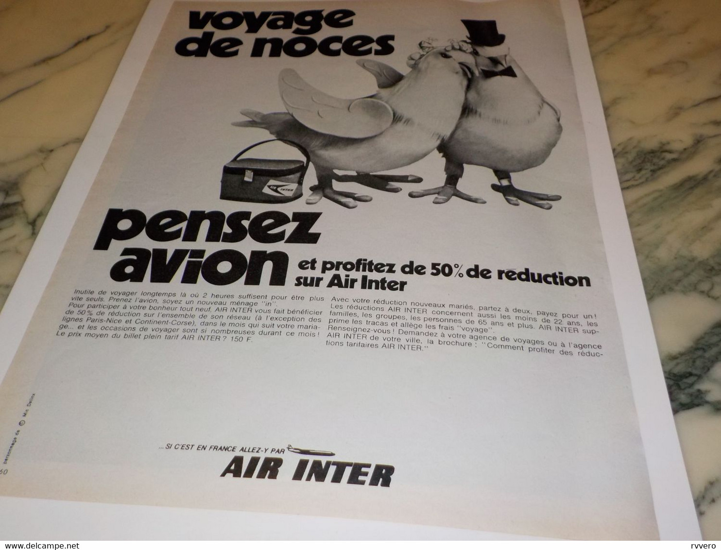 ANCIENNE PUBLICITE  VOYAGE DE NOCES  AIR INTER 1970 - Pubblicità