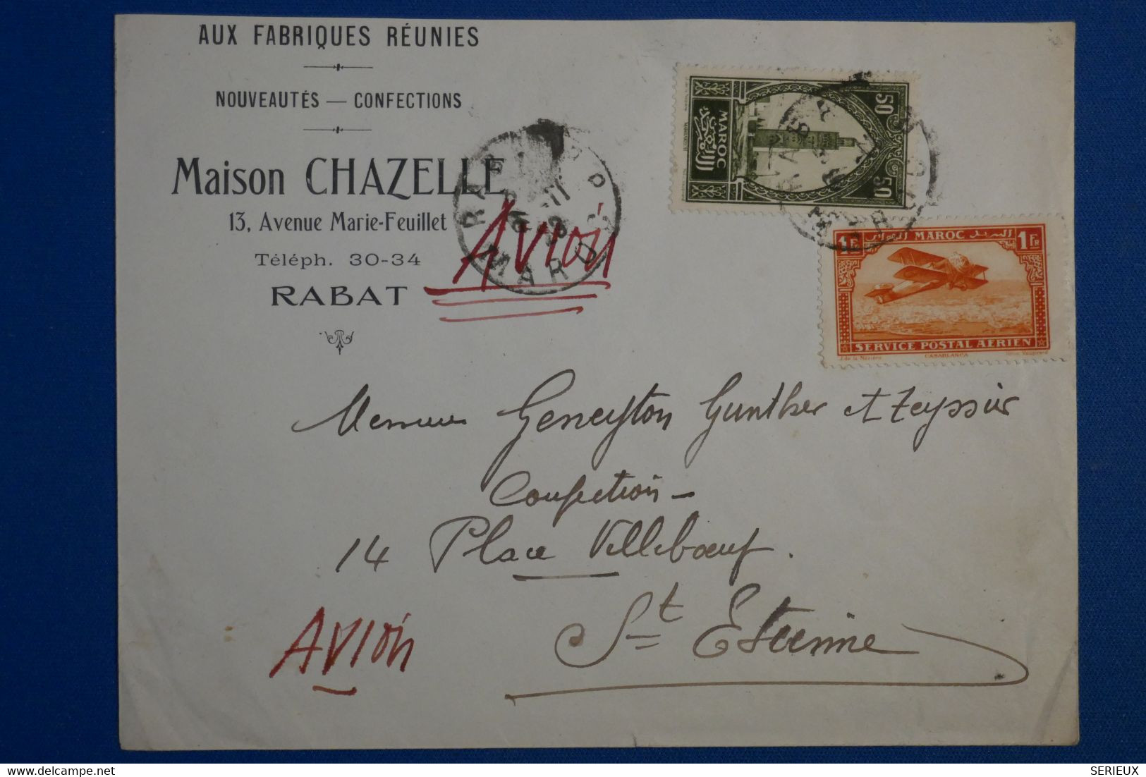 P20 MAROC BELLE LETTRE 1923 RABAT  POUR ST ETIENNE+ AFFRANCH INTERESSANT - Storia Postale