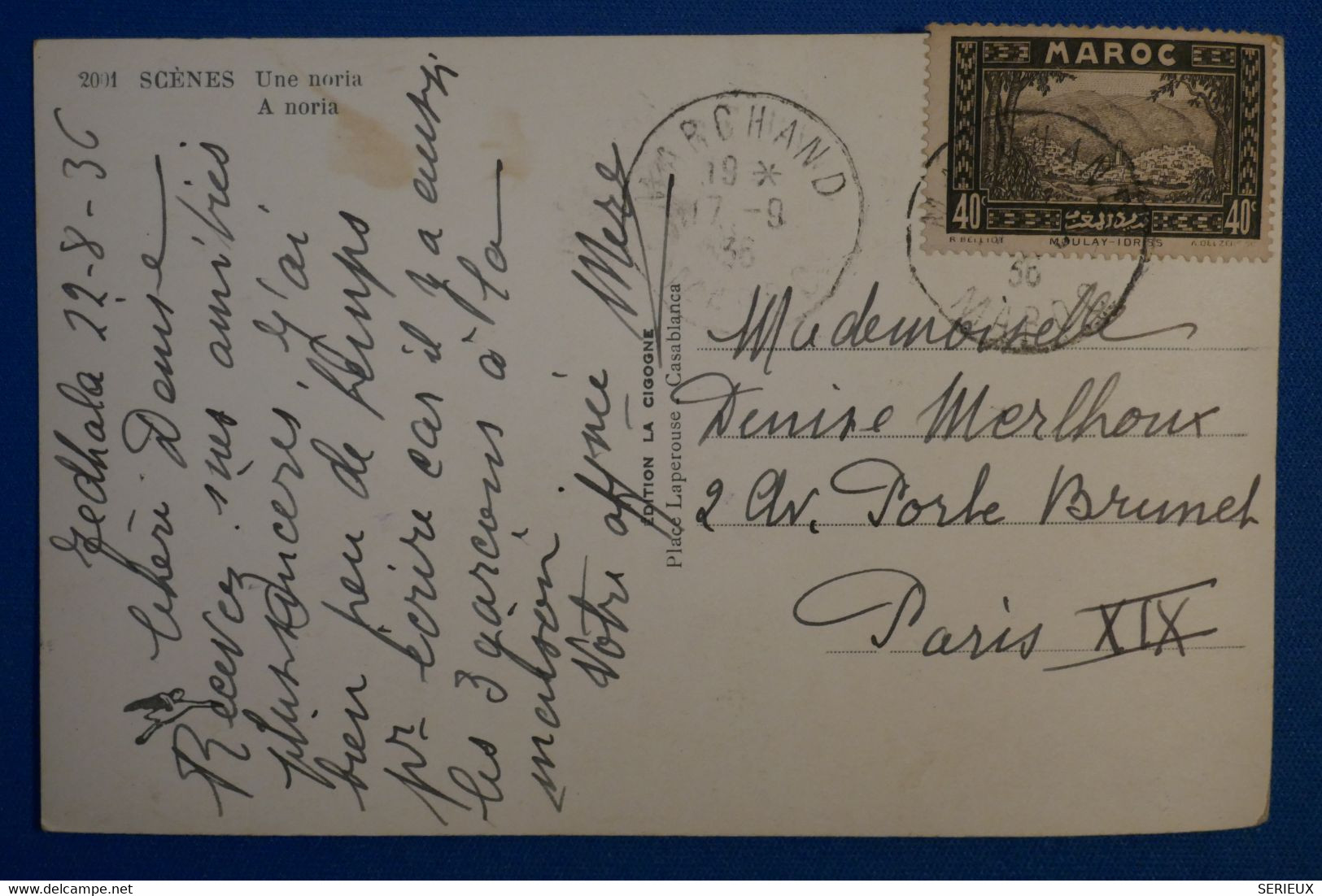 P20 MAROC BELLE CARTE 1936 REDHALA POUR PARIS + AFFRANCH INTERESSANT - Storia Postale