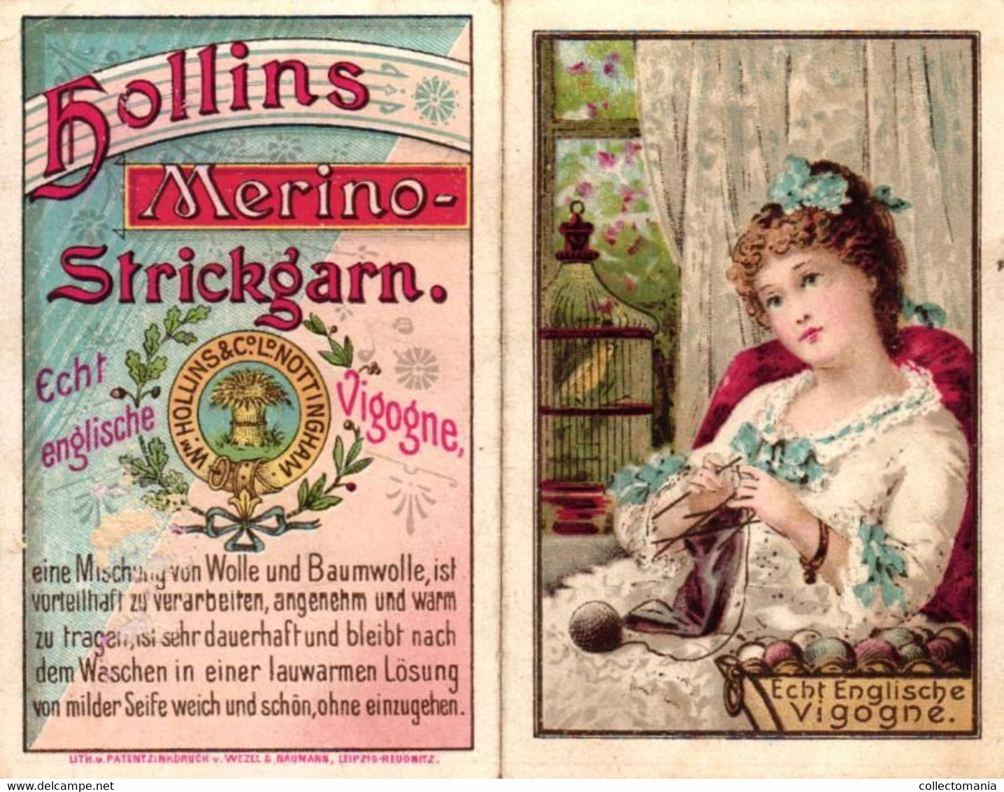 1 Calendrier 1889 William Hollins & C° Echt Englische Vigogne Strickgarn Rockgarn Merino - Kleinformat : ...-1900