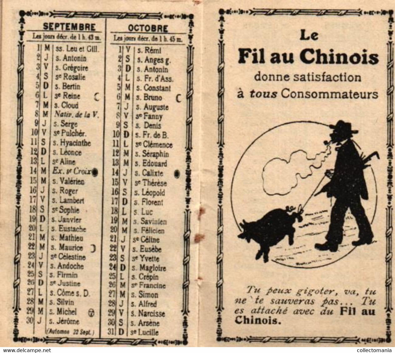 1 Calendrier 1909 Fil Au Chinois Pelotes Au Fild'Or - Kleinformat : 1901-20
