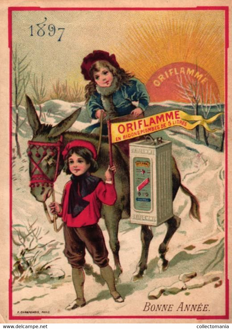 1 Calendrier 1897  Oriflamme En Bidons Plombes De 5 Litres  Lith. Champenois - Tamaño Pequeño : ...-1900