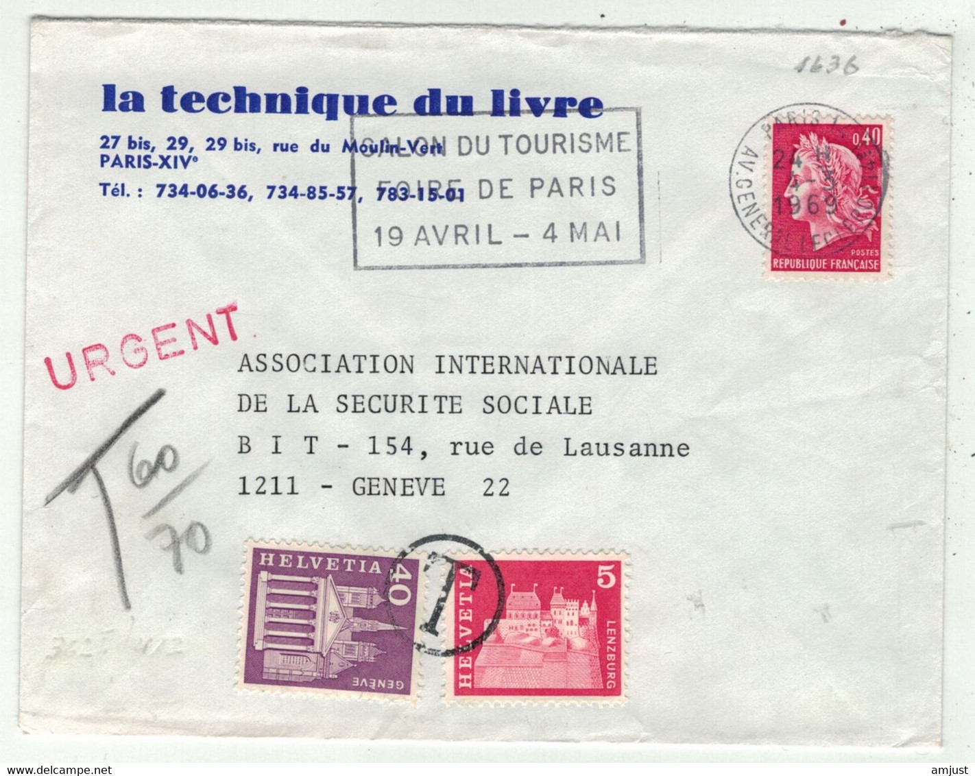 France // 1960-1969 // Lettre Pour La Suisse Taxée - Cartas & Documentos