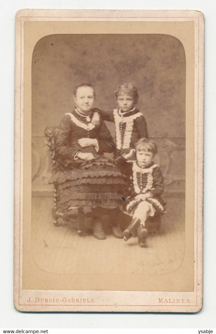 Oude Kabinet Foto Moeder Met Kinderen - Fotograaf J. Dubois-Gabriels - Malines Mechelen - Old (before 1900)