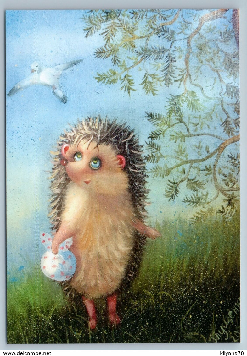 FUNNY HEDGEHOG In Forest Bird Road To Happiness Fantasy New Unposted Postcard - Other & Unclassified