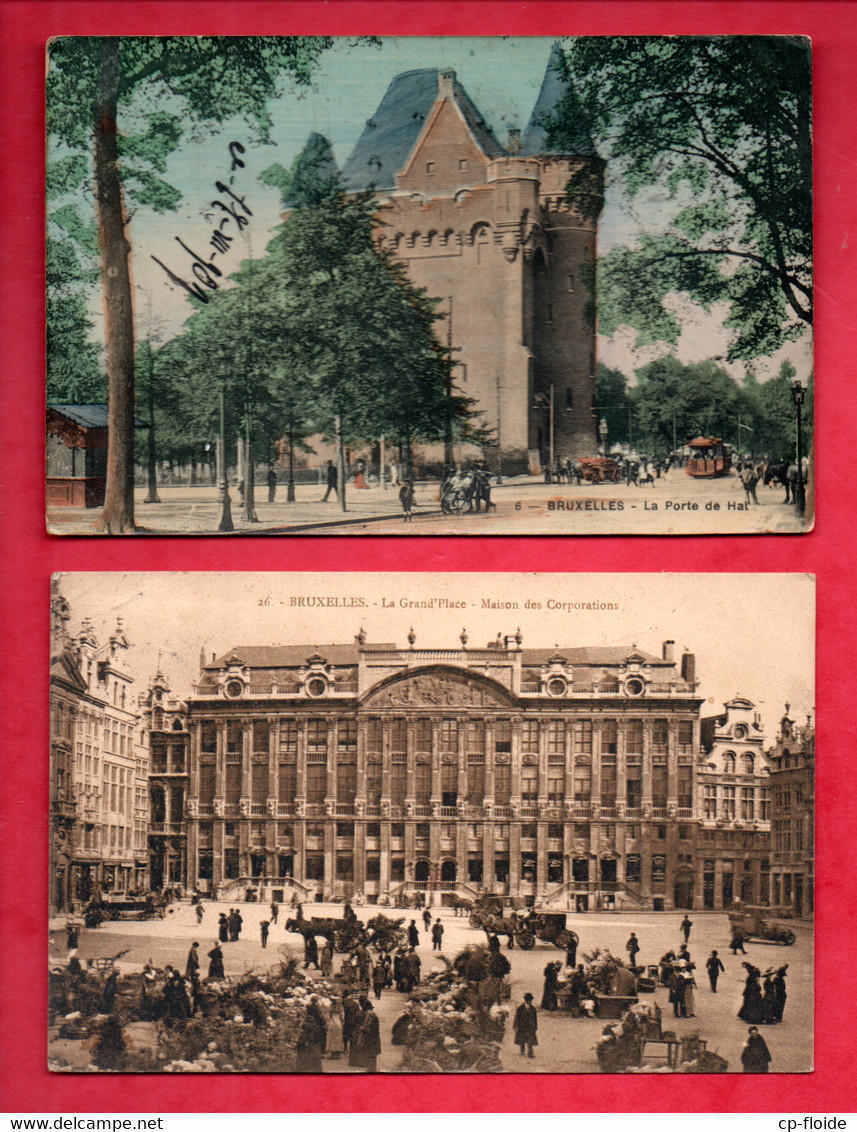 BELGIQUE. BELGIË. BRUXELLES. " LA GRAND'PLACE. MAISON DES CORPORATIONS " & " LA PORTE DE HAL " . 2 CPA - Réf. N° 30092 - - Loten, Series, Verzamelingen