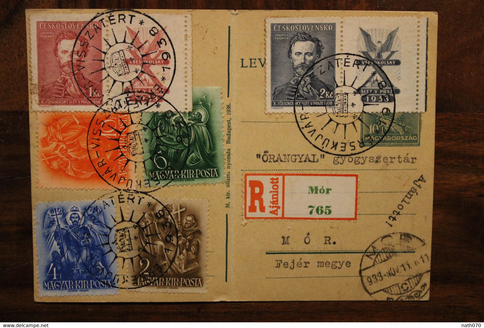 Hongrie 1938 Mór Cover Air Mail Tschechoslowakei Registered Magyarország Hungary Ungarn - Storia Postale