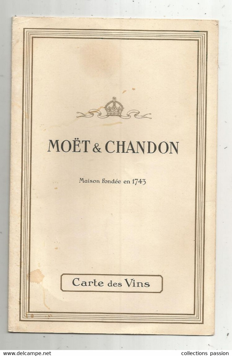 Menu , Carte Des Vins , Vierge , MOËT & CHANDON , 6 Pages, 5 Scans, 225 X 150 Mm , Frais Fr 1.95 E - Menus