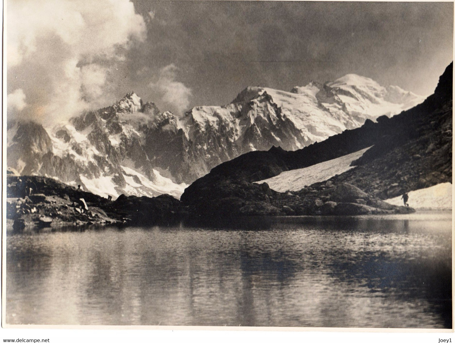 Photo Lac Blanc Et Sommets Des Alpes Format 18/24 Tirage Argentique Années 50 - Orte