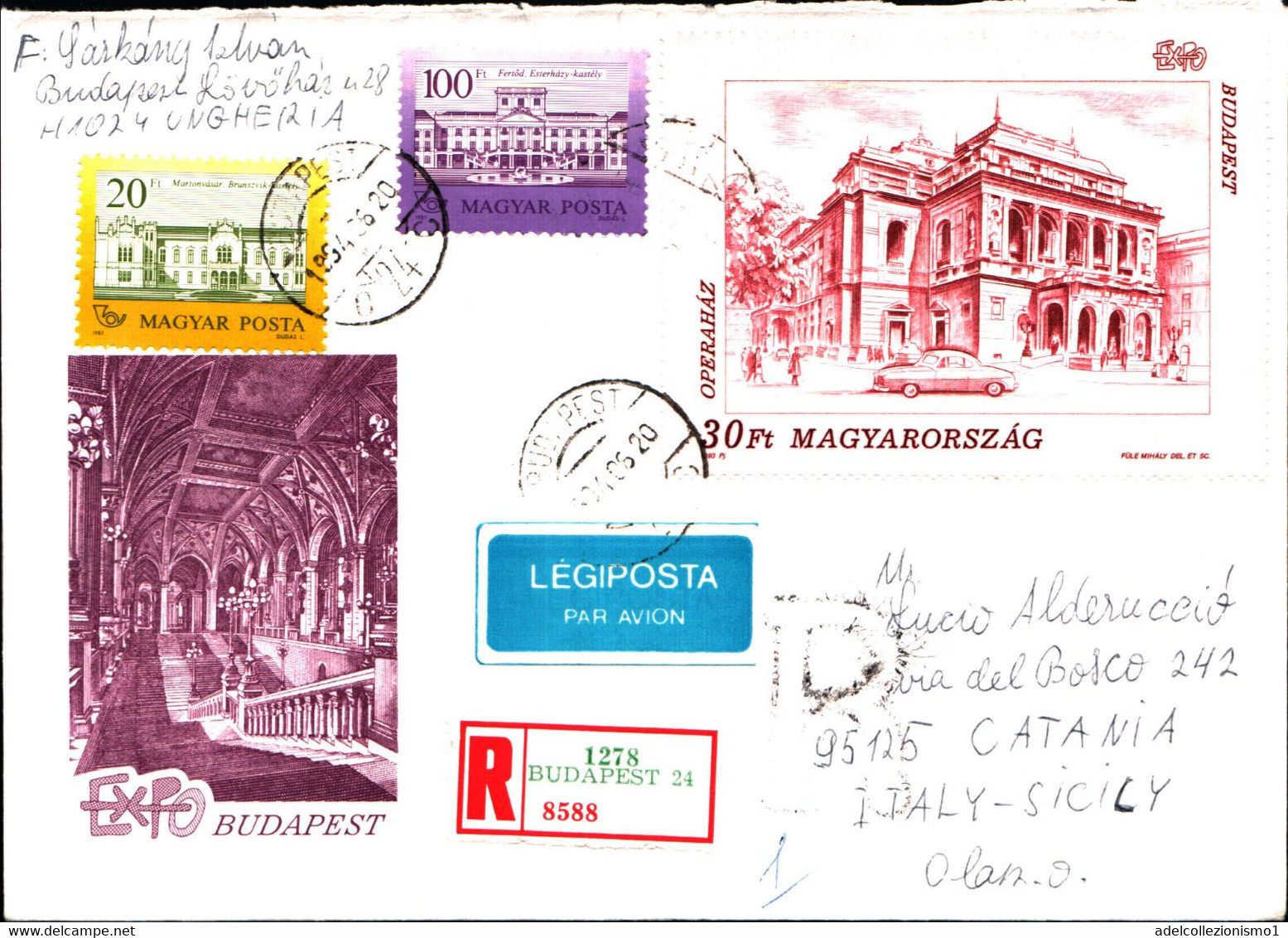 39708) UNGHERIA-RACCOMANDATA CON 30FL.BUDAPEST OPERAHAZ+100FT FERTOD+20FTMARTONVASAR-20-6-1994 - Lettres & Documents