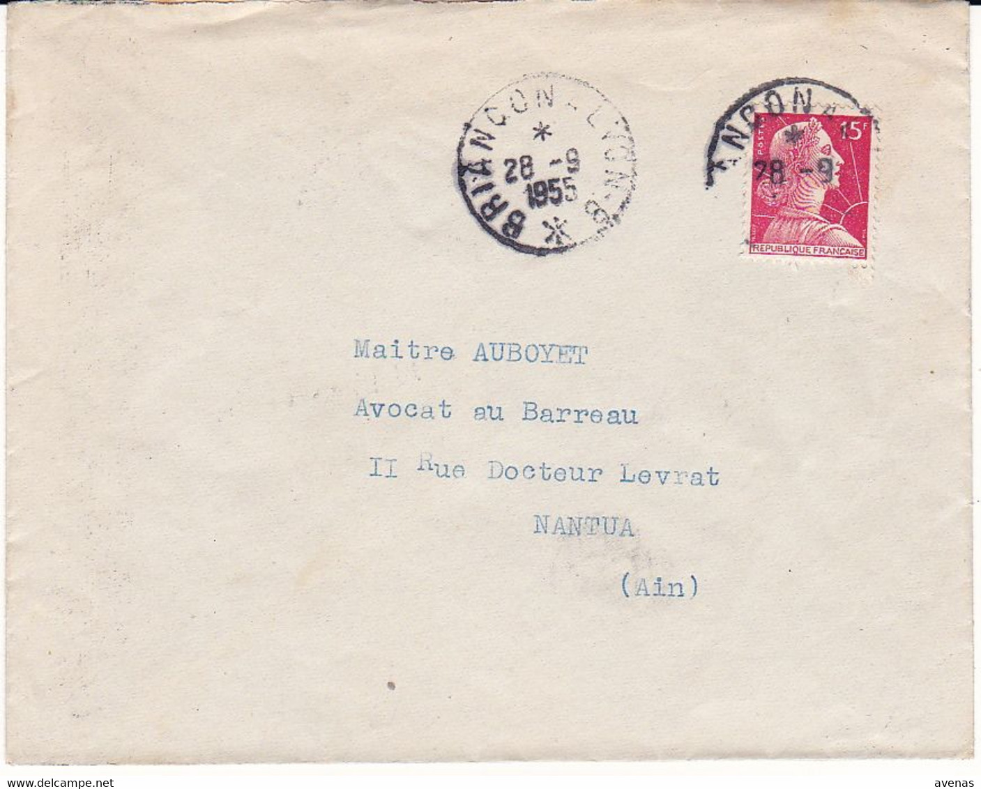 Lettre 1955 Oblitération Métallique Ambulant Ferroviaire BRIANCON A LYON B Sur Marianne De Muller - Railway Post