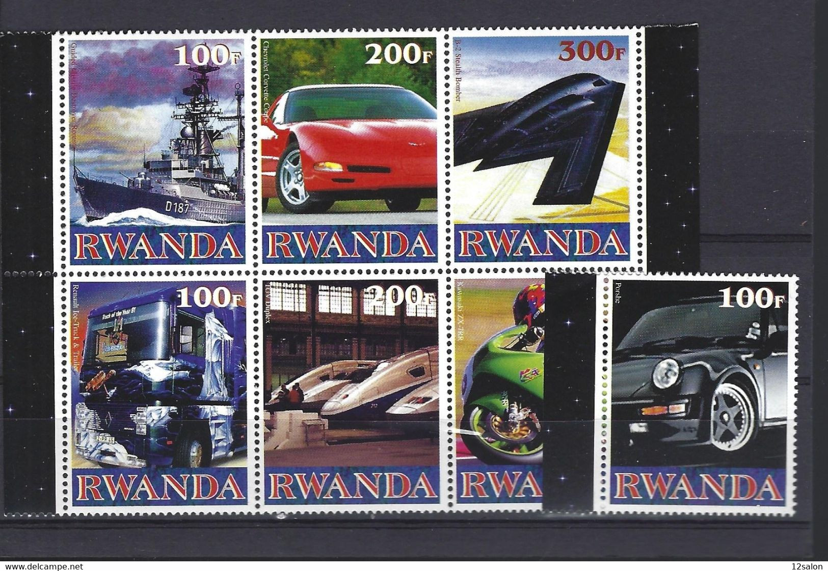 RWANDA THEME TRANSPORT VOITURE MOTO TRAIN CAMION AVION BATEAU - Autres & Non Classés