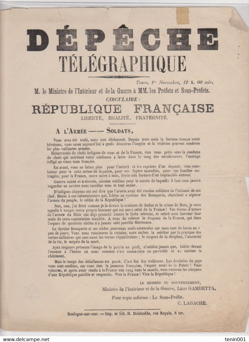 Guerre 1870 - Siege De Paris - Lot -  24 Dépêches Télégraphiques - Thiers - Gambetta - Documents Historiques