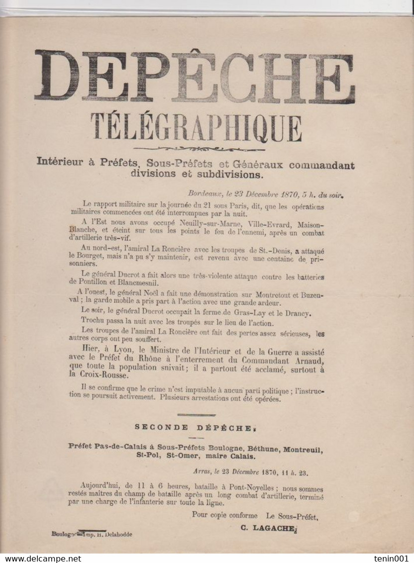 Guerre 1870 - Siege De Paris - Lot -  24 Dépêches Télégraphiques - Thiers - Gambetta - Documents Historiques