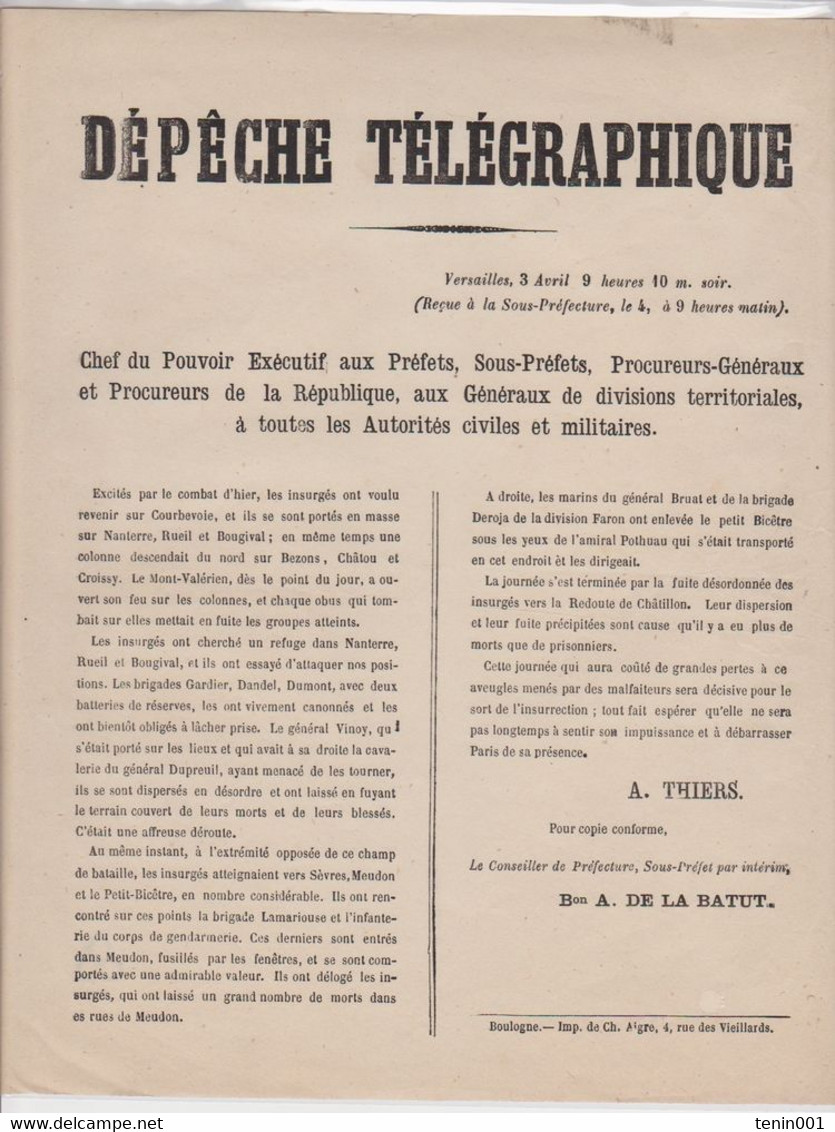 guerre 1870 - siege de paris - lot -  24 dépêches télégraphiques - thiers - gambetta